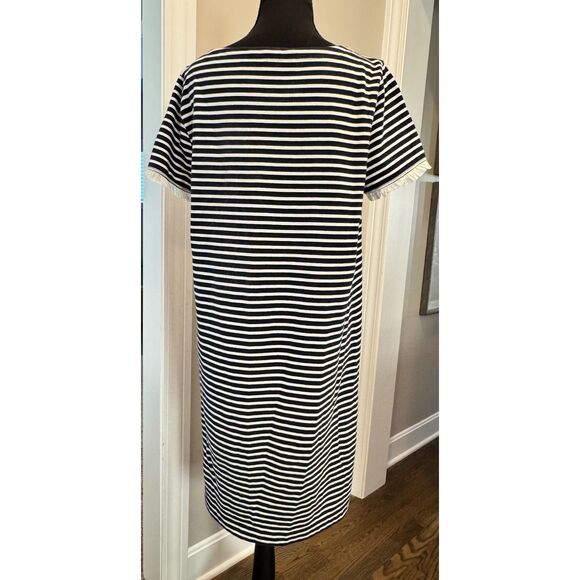 J.Crew Navy & White Stripe Nautical Dress | Ruffle Sleeve Cotton | M - Picture 3 of 8